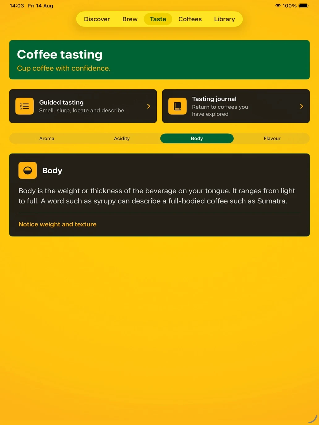 The Coffee Master tasting guide on iPad